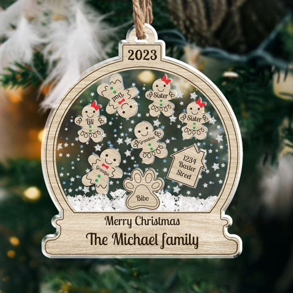 Custom Sparkling Gingerbread Family Shaker Ornament